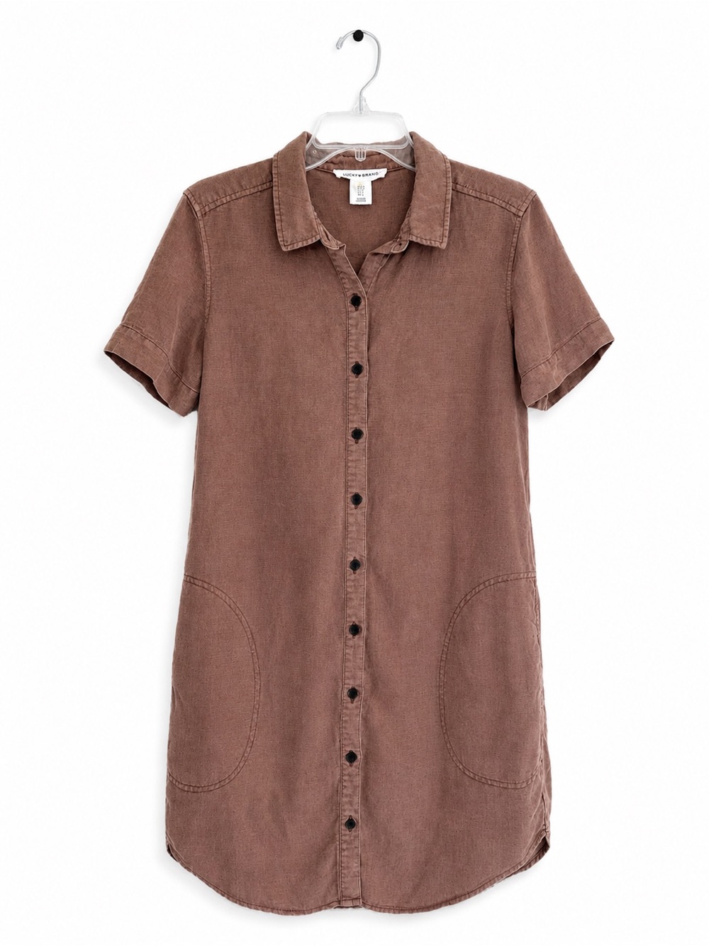 Lucky Brand Short-Sleeve Button-Front Brown Shirt Dress
